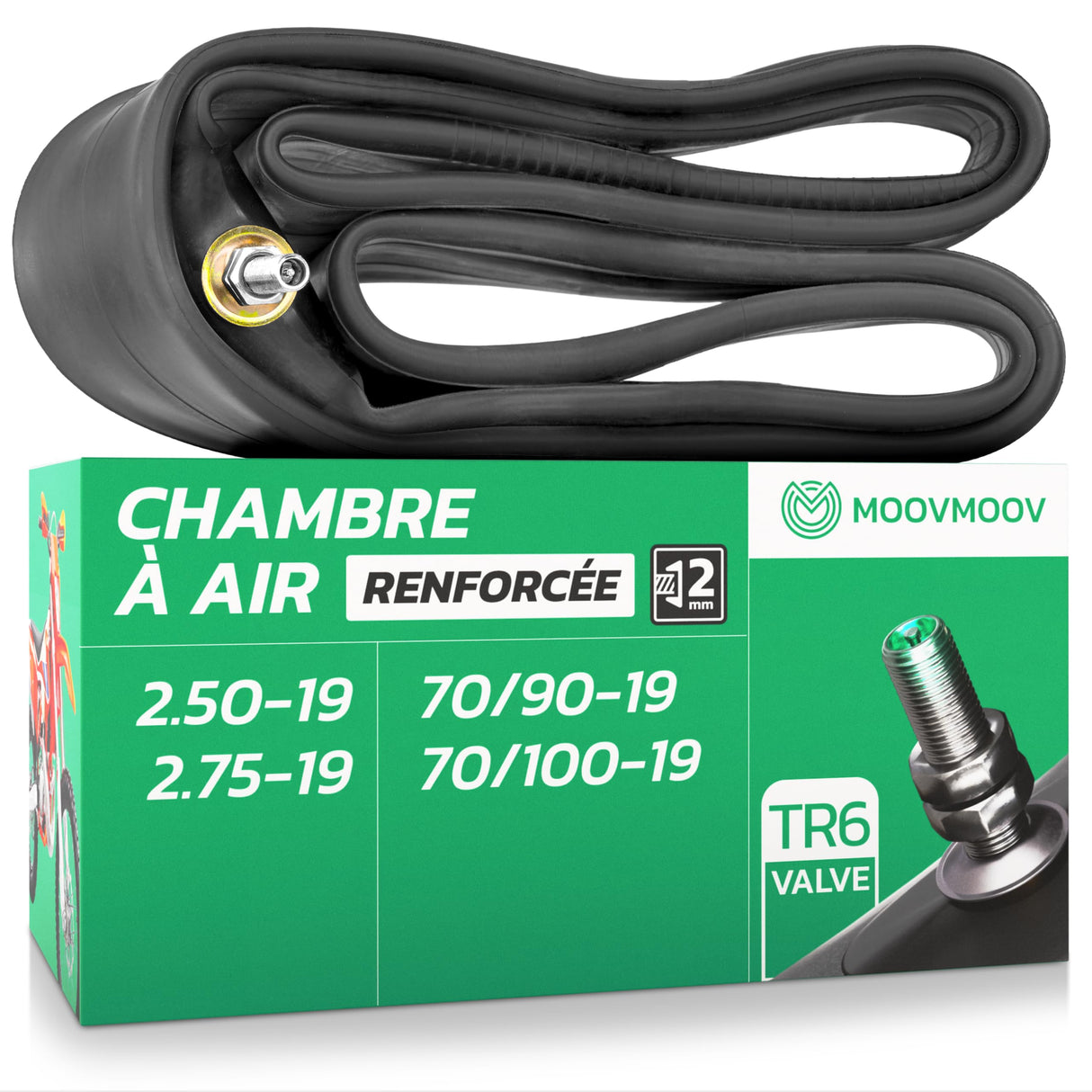 Chambre à air 2.50/2.75-19 renforcée valve droite (TR6)