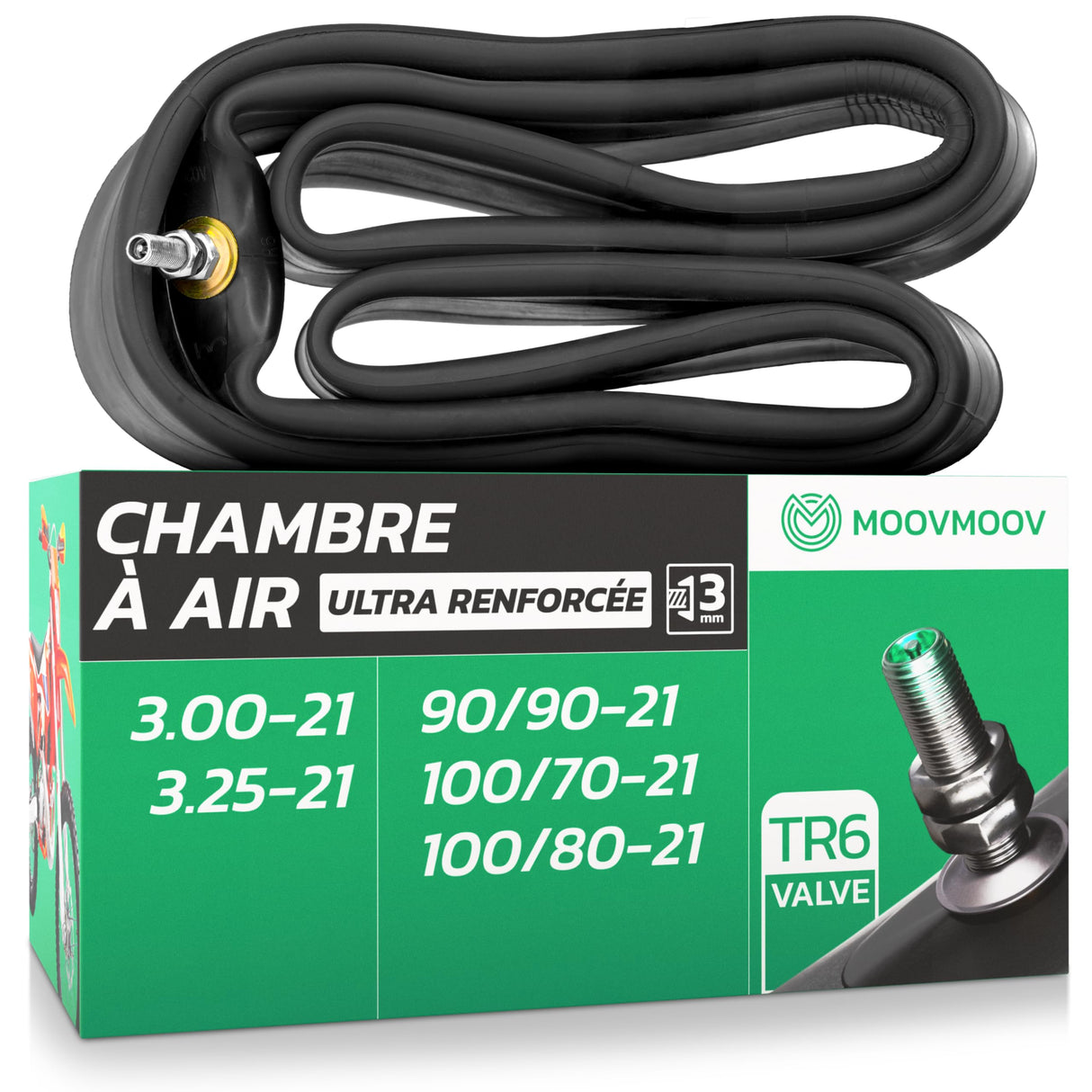 Chambre à air 3.00/3.25-21 renforcée 3mm valve droite (TR6)