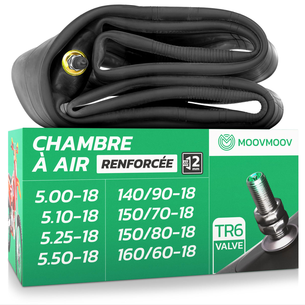 Chambre à air 5.00/5.50-18 renforcée valve droite (TR6)