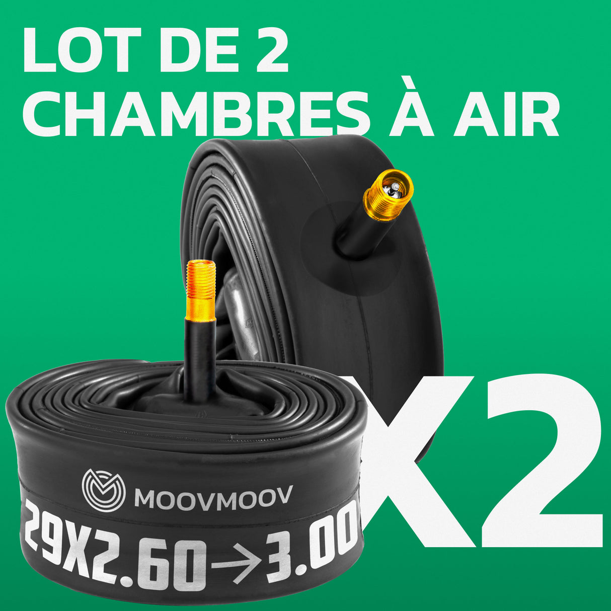 Lot de 2 chambres à air 29 pouces MoovMoov pour pneus 29x2.60 à 29x3.00, valve Schrader