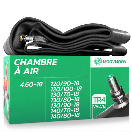 Chambre à air 18 pouces MoovMoov pour pneus de 120/90-18 à 4.60-18, valve Schrader TR4