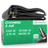 Chambre à air moto 16 pouces MoovMoov pour pneus 70/100-16, 80/80-16, 2.50-16 et 2.75-16, valve TR4