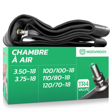 Chambre à air moto 18 pouces MoovMoov pour pneus de 100/100-18, 110/80-18, 120/70-18, 3.50-18 et 3.75-18, valve TR4