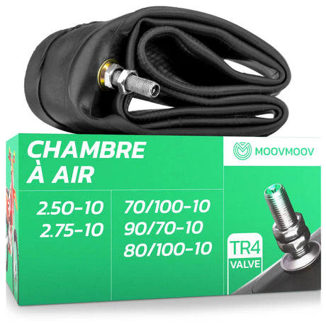 Chambre à air moto 10 pouces MoovMoov pour pneus 2.50-10, 2.75-10, 70/100-10, 80/100-10 et 90/70-10, valve TR4