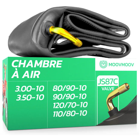 Chambre à air moto 10 pouces MoovMoov pour pneus de 80/90-10, 90/90-10, 120/70-10, 110/80-10, 3.00-10 et 3.50-10, valve JS87C