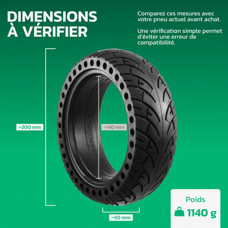 Pneu plein 8 1/2x2.5 pour trottinette – dimensions et poids MoovMoov