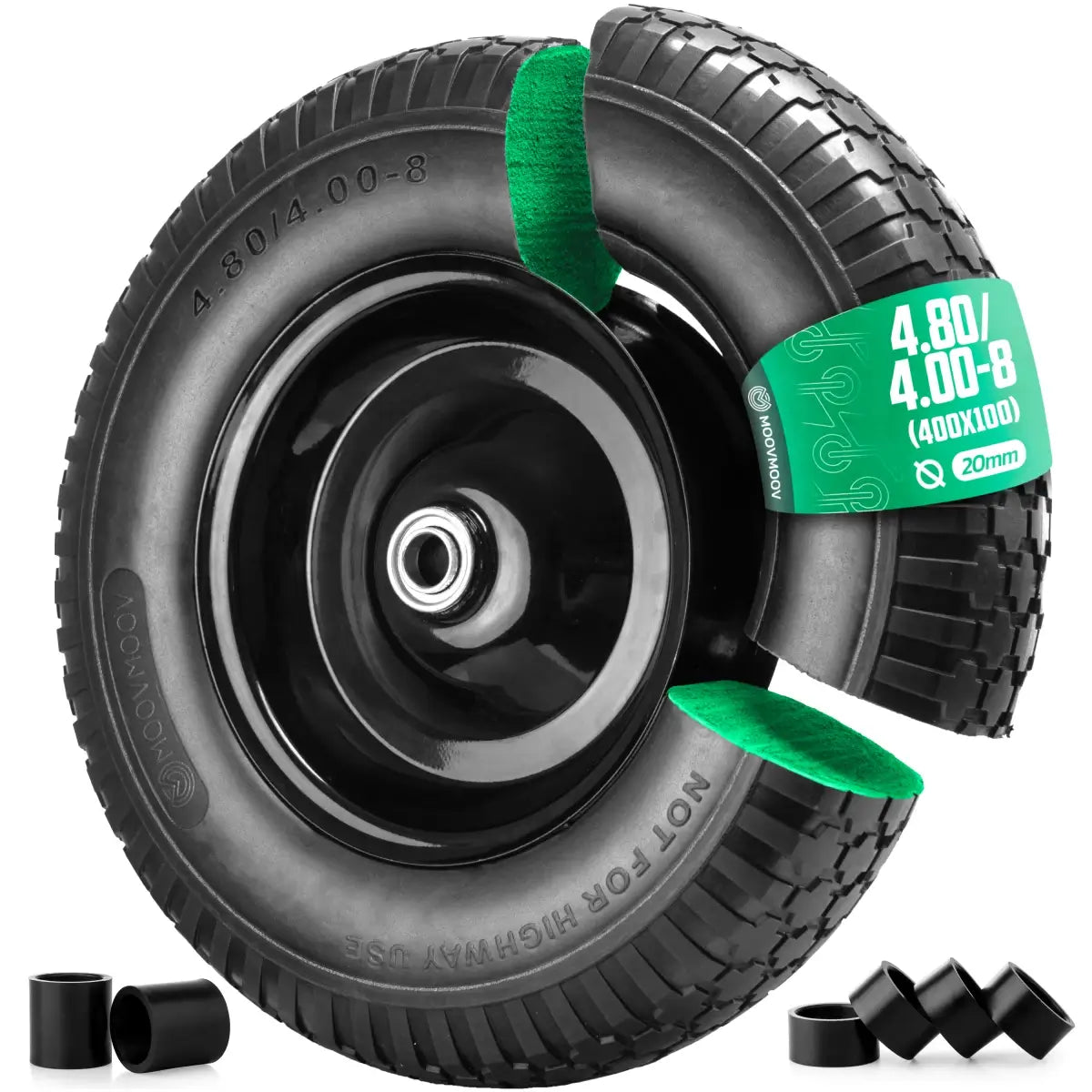 Roue Increvable 4.80/4.00-8 Jante acier Alésage 20mm avec Accessoires