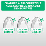 Tableau de compatibilité des tailles – Chambre à air Fatbike 20x4.0 MoovMoov