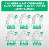 Tableau de compatibilité des tailles de pneus et ETRTO – chambre à air 26 pouces MoovMoov