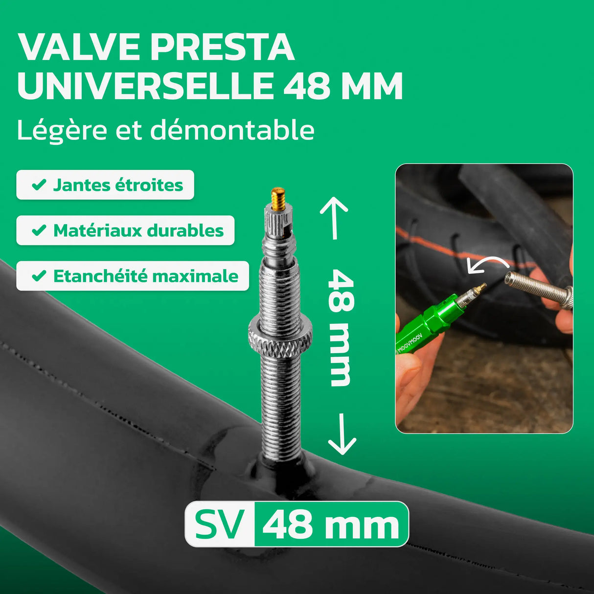 Valve Presta 48 mm de la chambre à air 16 pouces MoovMoov